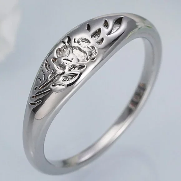 ▶925 Silver Plated Flower Carved Unique Vintage Rings for Women, L027